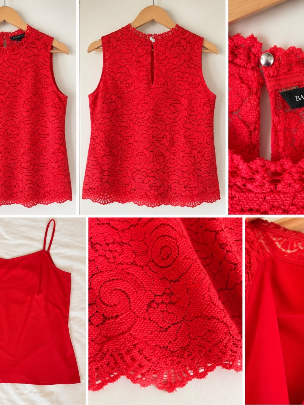 Banana Republic Petite L Coral Red Floral Lace Sleeveless Top + Cami
